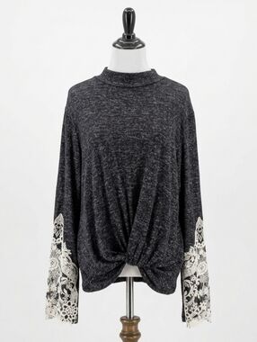 NWOT Altar'd State Lace Heathered Gray Twist Blouse